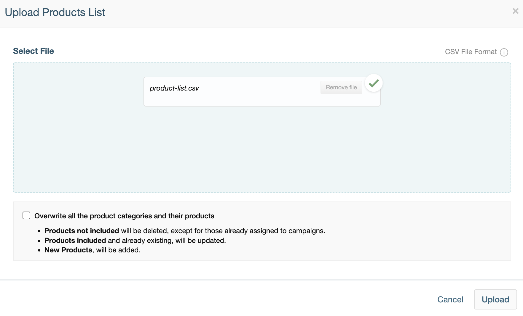Uploading a Product List