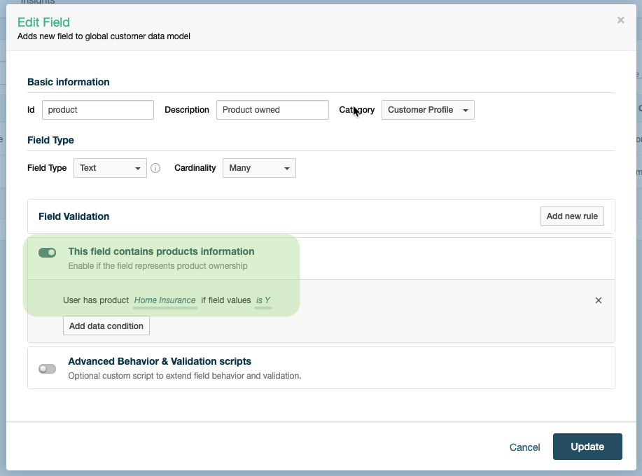 Configuring a Field that Contains Information about Products