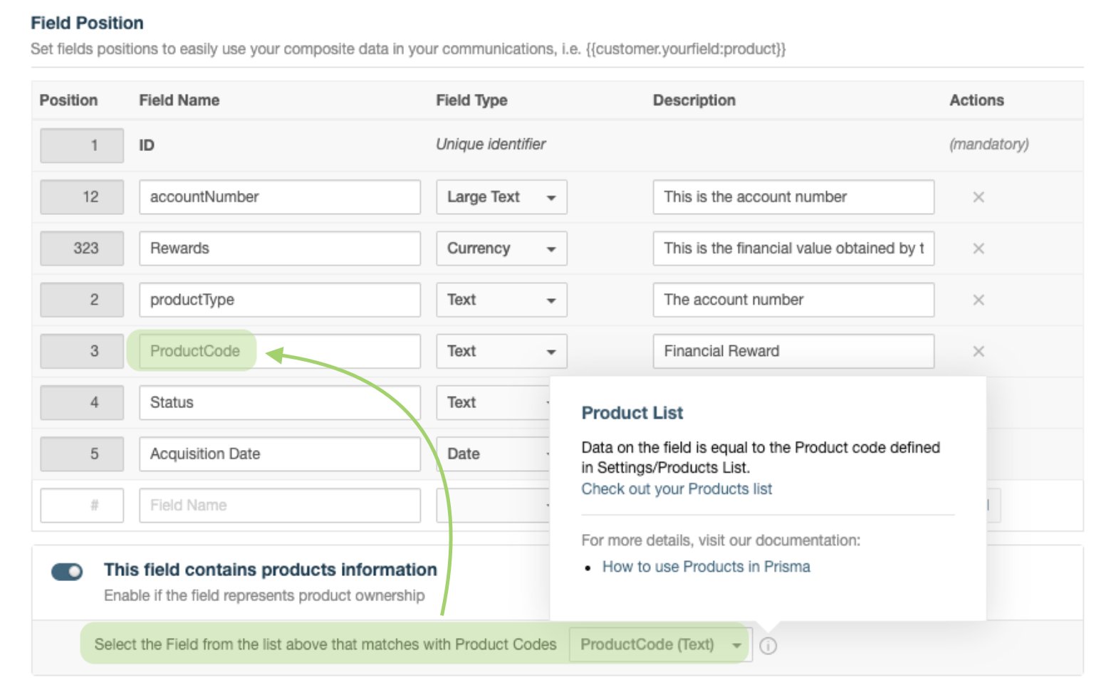 Selecting the Data Position