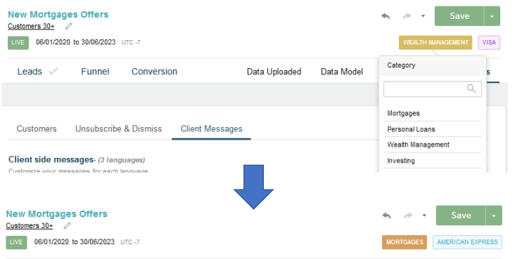 Changing the category or group in a campaign