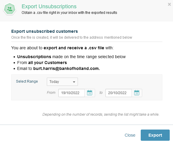 Exporting unsubscriptions